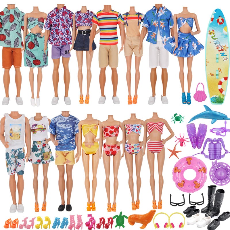 ZTWEDEN 89Pcs Doll Clothes and Accessories for 12 Inch Boy and 11.5 Inch Girl Doll Includes 32 Seaside Wear Clothes Bikini Marine Animal Surfboard Diving Swimming Sets 19 Pairs Shoes for Dolls - Image 1